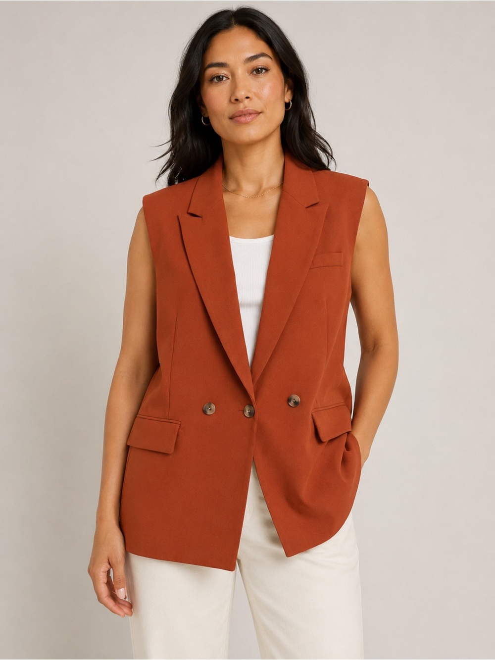 Joe Fresh Rust Double-Breasted Sleeveless Blazer Vest | Size XL